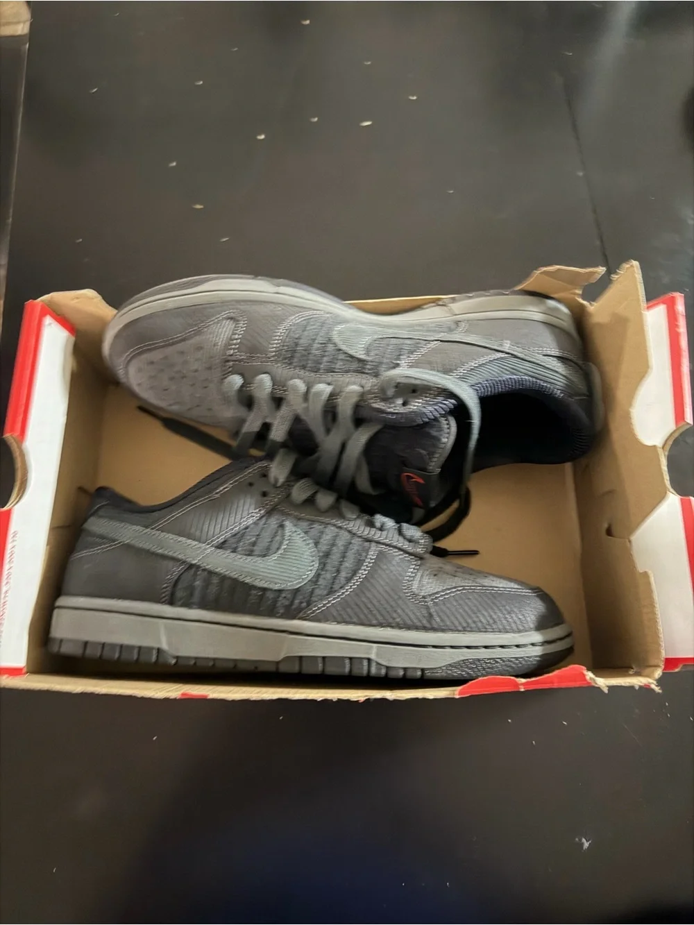 Nike Men’s Gray and Black Low-Top Sneakers with Orange Swoosh